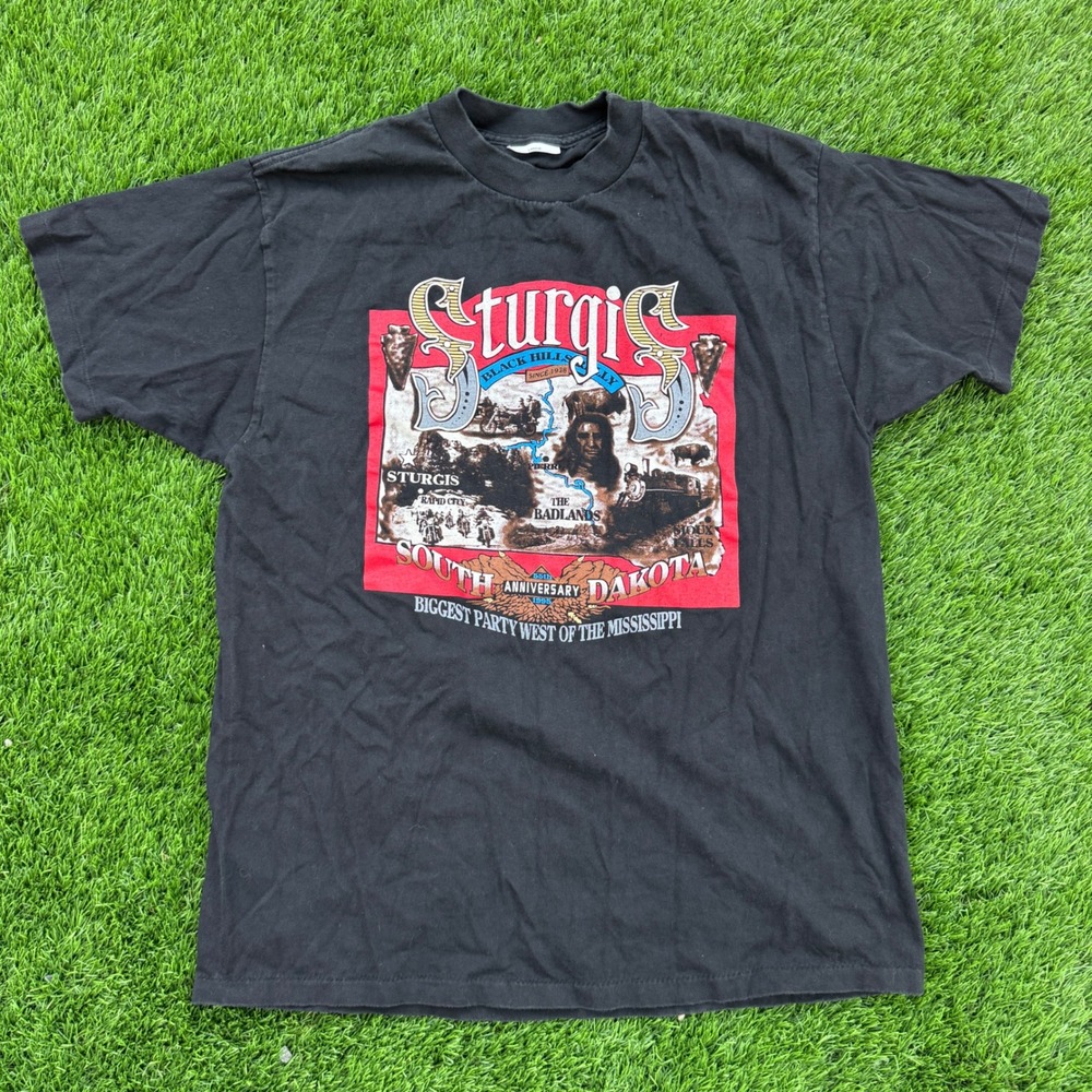 Vintage 1995 Sturgis Black Hills Rally 55th T-Shirt Mens L Black Motorcycle